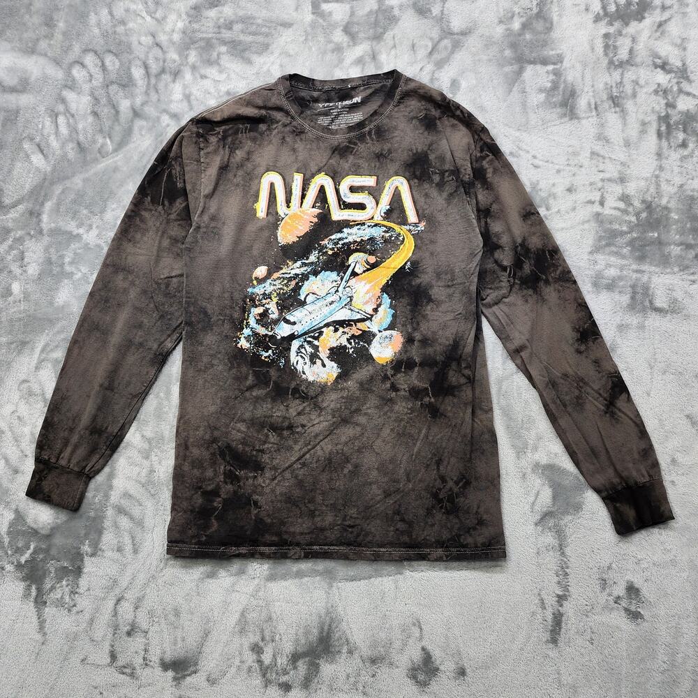 Fifth Sun Shirt Mens S Gray Tie Dye Crew Neck Nasa Graphic‎ Tee Long Sleeves